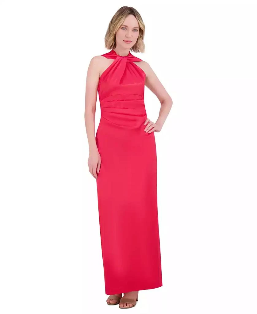 Eliza J Women's Twisted Halter Sleeveless Satin Gown - Poppy - Size 12 Eliza J Women's Twisted Halter Sleeveless Satin Gown - Poppy - Size 12