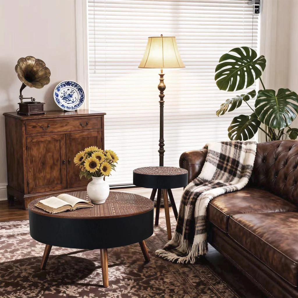 Streamdale Furniture Streamdale 31.5" Round Coffee Table with Storage 
Engraved Top