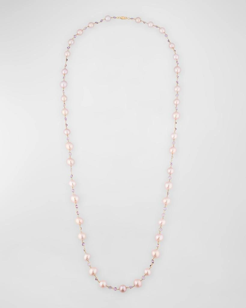 BELPEARL 18K Yellow Gold Amethyst and 10-13.4mm Kasumiga Pink Pearl Necklace 1
