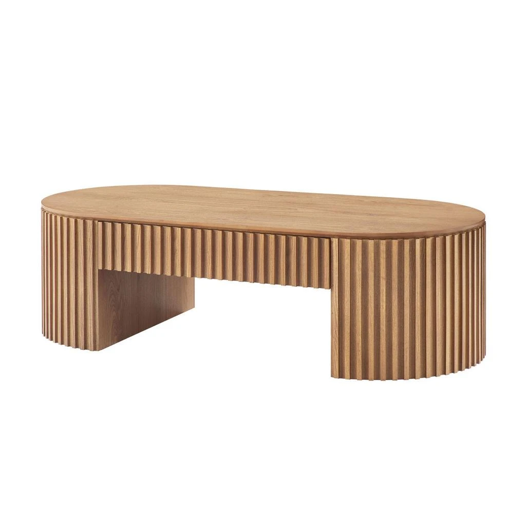 Streamdale Furniture Streamdale Oval Wood Coffee Table With Drawer - Mid Century Modern Living Room Furniture