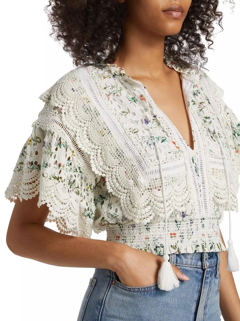 Alice + Olivia Tabitha Floral Lace Tassel Blouse 6