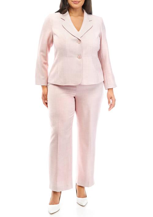 Le Suit Suit Womens Plus Size Notch Collar Two Button Jacket And Side Zip Pant Set