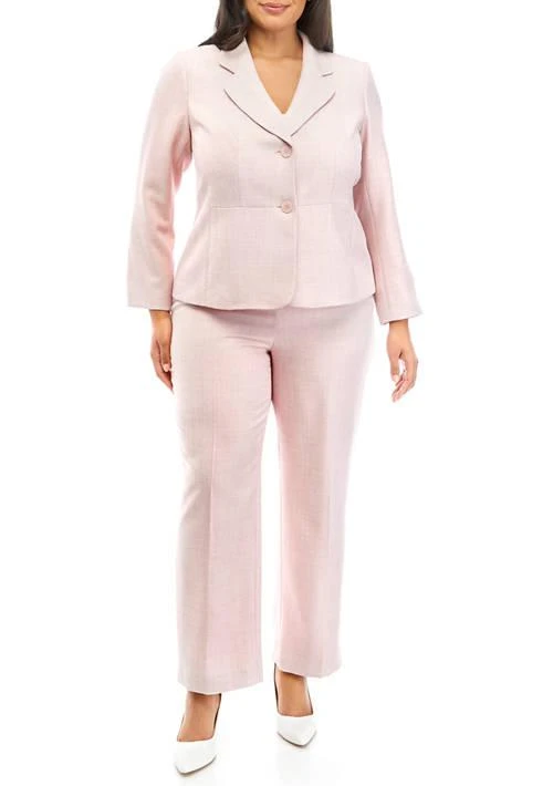 Le Suit Suit Womens Plus Size Notch Collar Two Button Jacket And Side Zip Pant Set 1