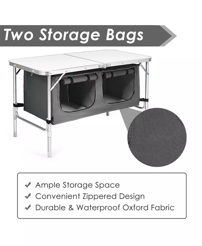 Costway Adjustable Camping Table Aluminum w/ Storage Organizer 5