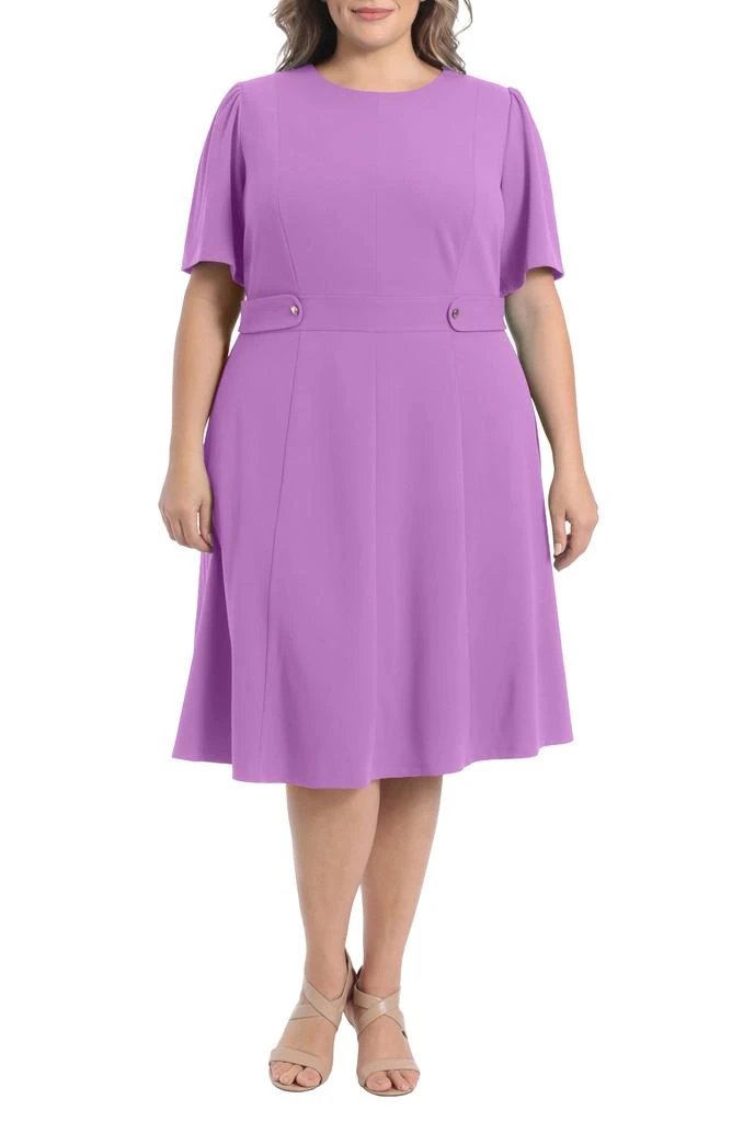 london times short sleeve midi fit flare dress London Times Petite Fit & Flare Scuba Crepe Midi Dress - Navy