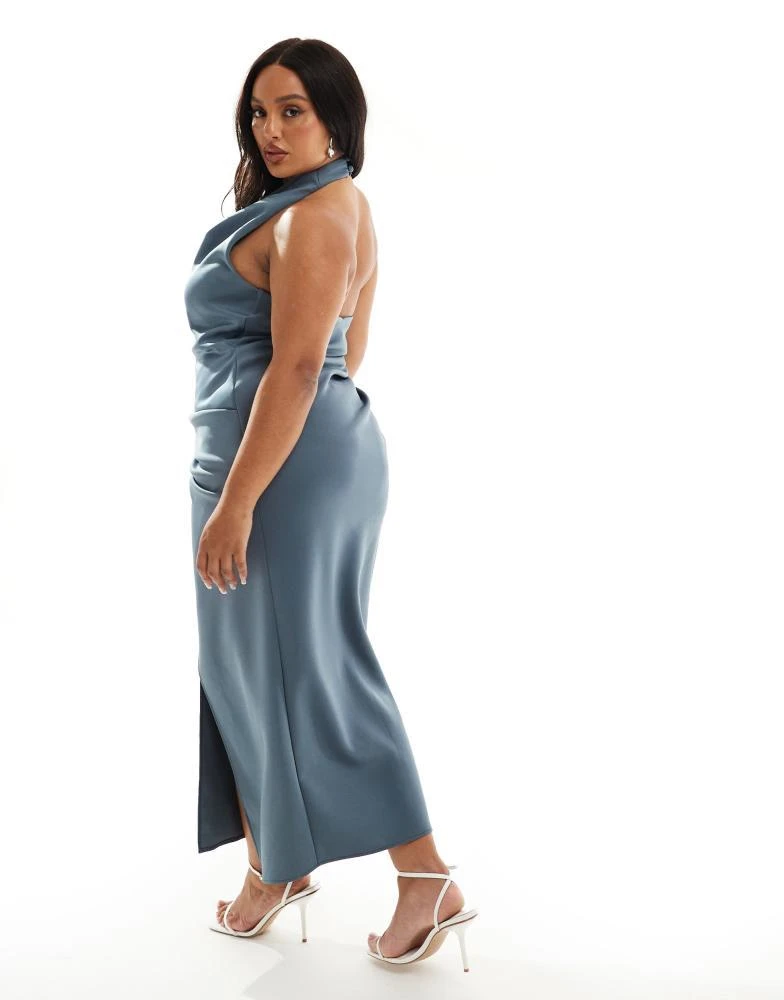 ASOS ASOS DESIGN Curve scuba wrap around halter neck midi dress in petrol blue 4