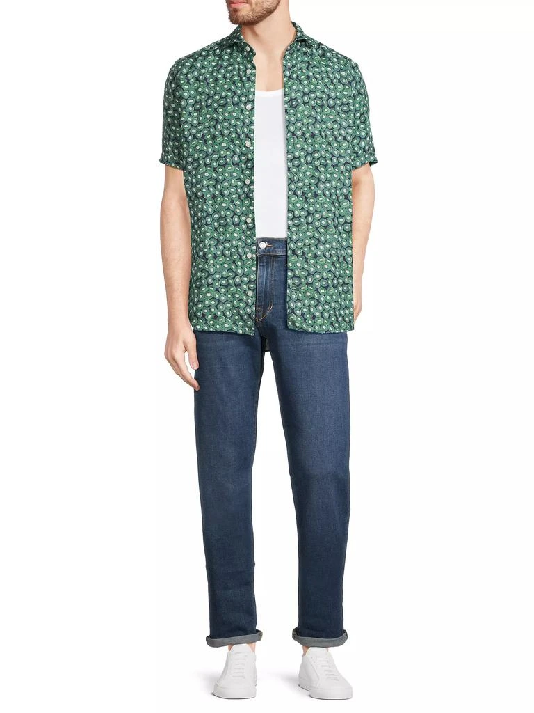 Eton Slim Fit Kiwi Print Linen Short Sleeve Shirt 2