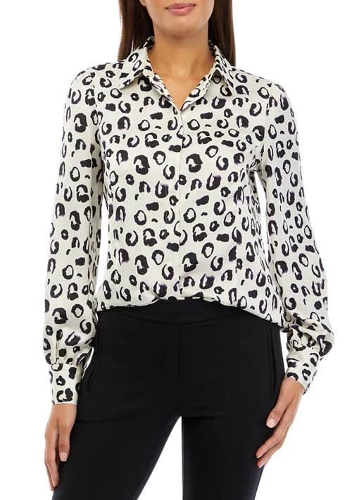 DKNY Womens Long Sleeve Button Front Printed Blouse 1
