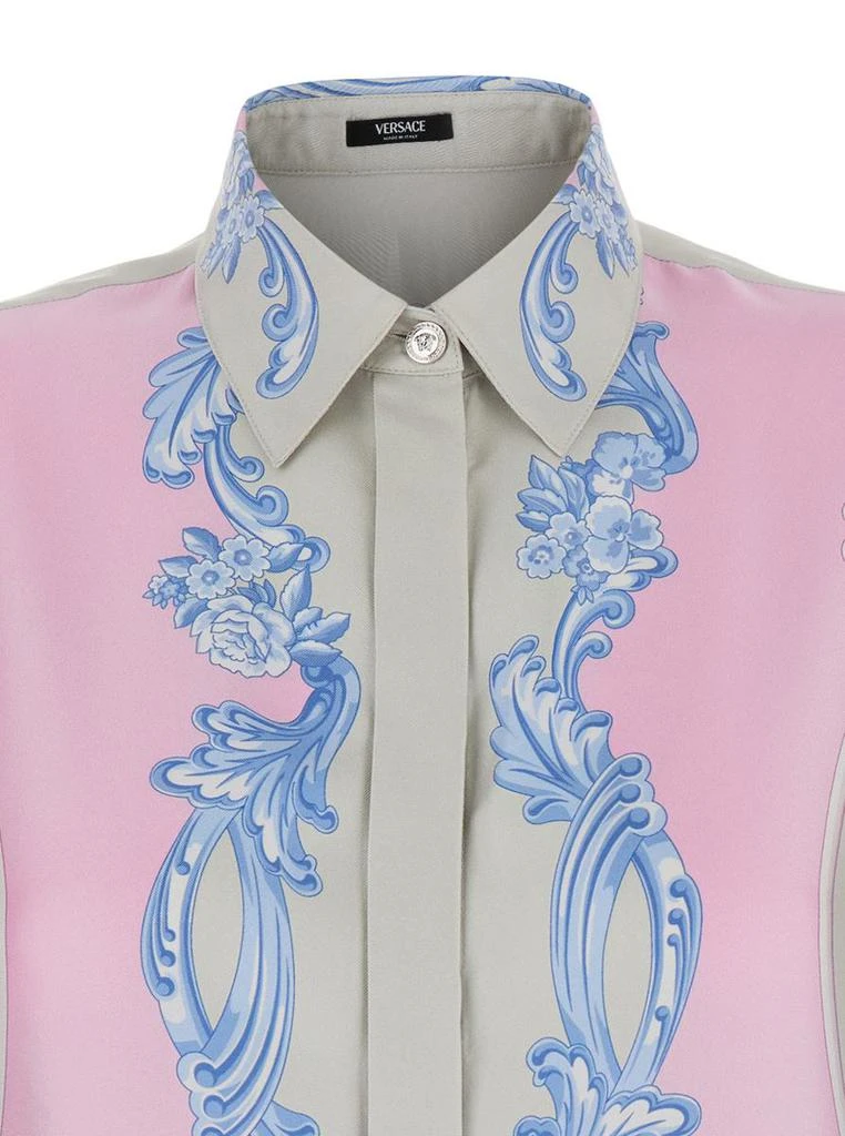 Versace Pink Shirt With All-Over Graphic Print In Silk Woman 2