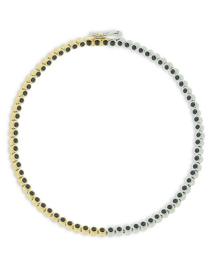 LUIS MORAIS Men
s 14K Yellow 
White Gold Black Diamond Tennis Bracelet