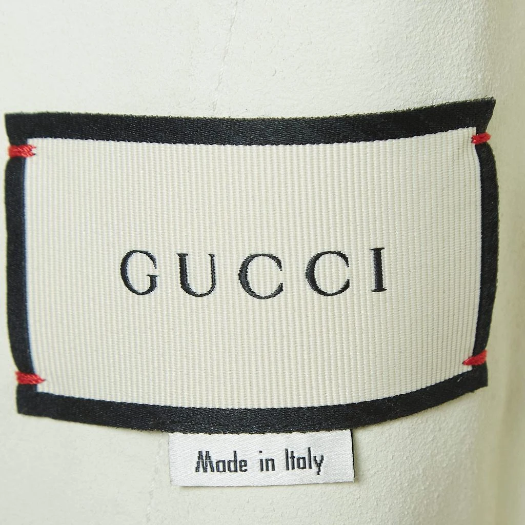 Gucci Gucci Cream Logo Print Leather Perforated Detail Bomber Jacket L 4