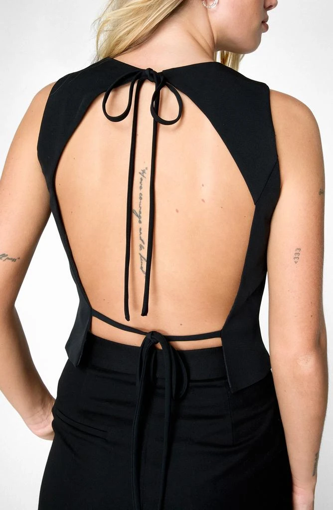 black strappy backless dress Black Backless Maxi Dress with Cowl Neck & Thigh-High Slit Black / L main image 0