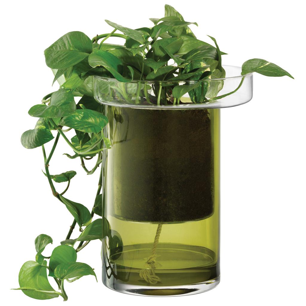 LSA International Balcony self watering planter h27cm 22cm clear-olive green