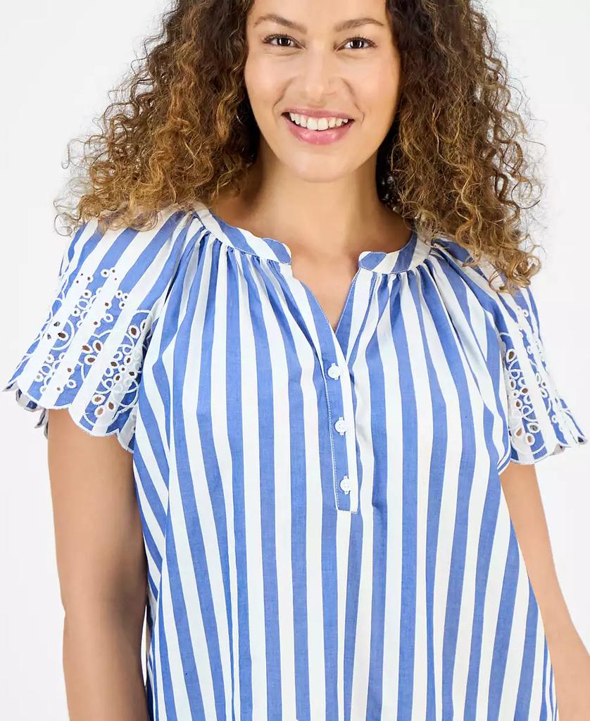 Style & Co Petite Striped Eyelet Top, Exclusively at Macy's