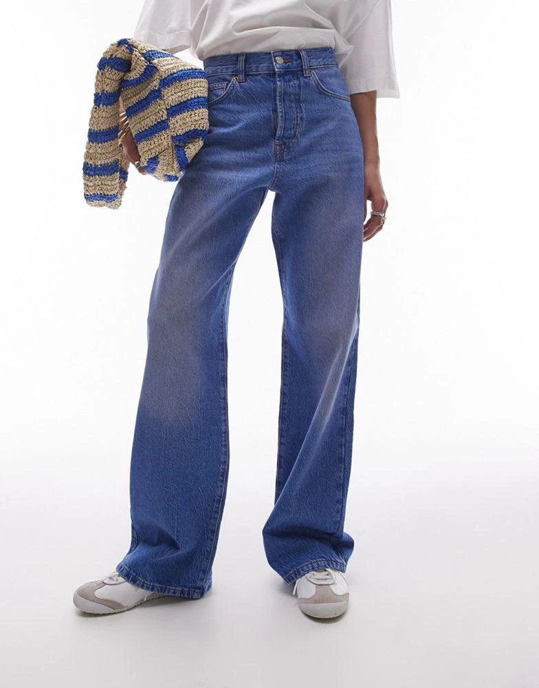 Topshop Topshop mid rise loose fit straight jeans in mid blue 2