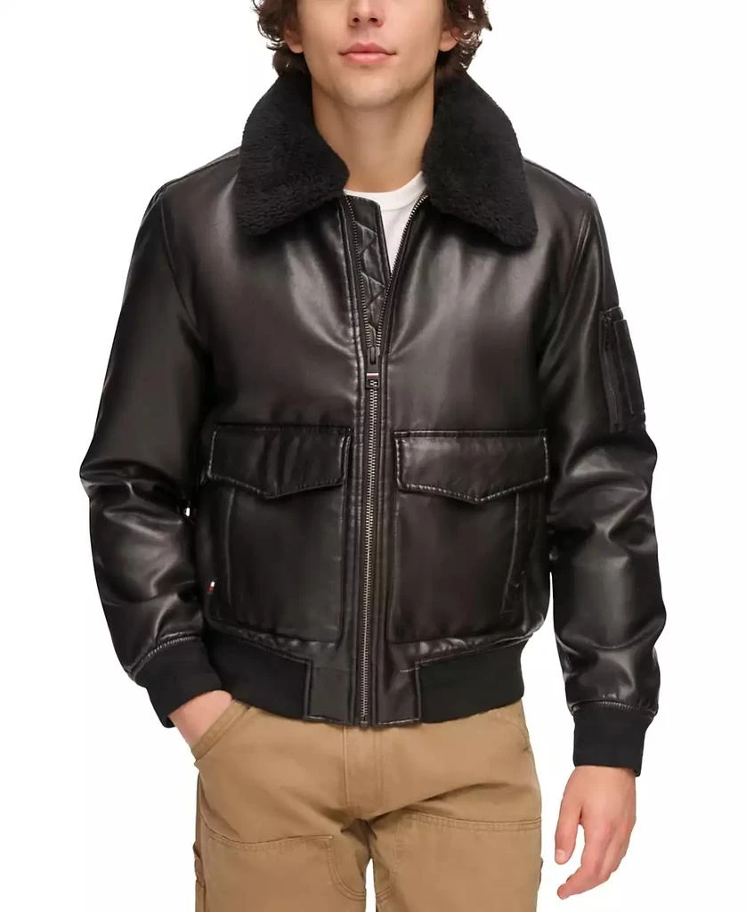 Tommy Hilfiger Men's Faux-Fur-Trim Faux-Leather Bomber Jacket 1