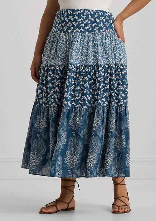 Ralph Lauren Ralph Lauren Plus Size Patchwork Floral Voile Tiered Skirt 1