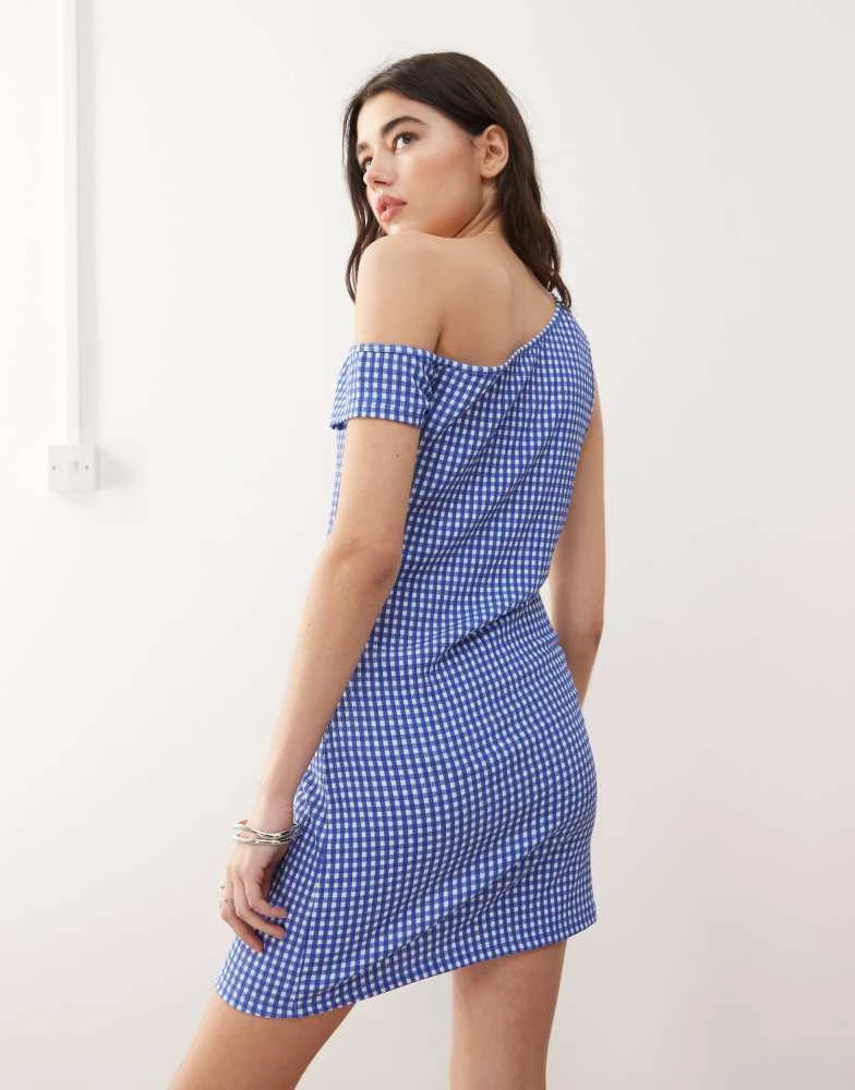 COLLUSION COLLUSION gingham off shoulder mini dress in blue 3