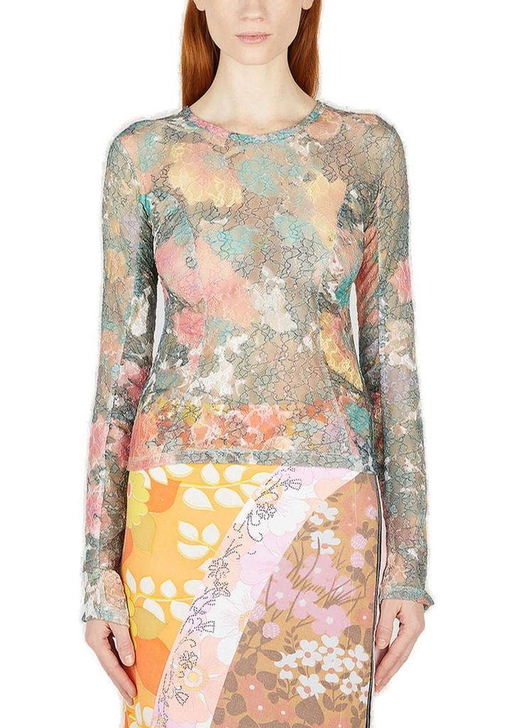 Rave Review Rave Review Sol Graphic Motif Lace Mesh Long Sleeved Top