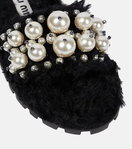 Miu Miu Embellished faux shearling slides 6