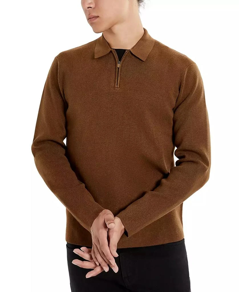 Kenneth Cole Men's Slim-Fit Zip-Placket Long Sleeve Polo Sweater 1
