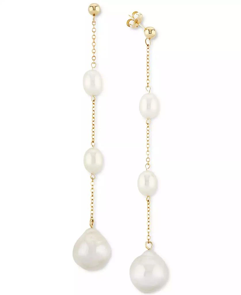 Macy
s Cultured Freshwater Baroque Pearl (12mm and 8 x 6mm) Linear Drop Earrings in 14k Gold