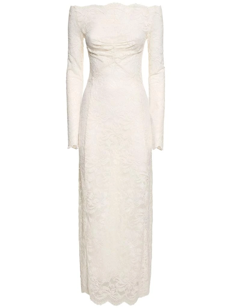 chinese dress ladies Ivory long dress in lace and jersey  Rabanne