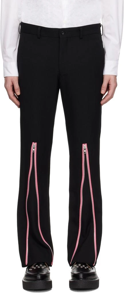 Comme des Garcons Black & Pink Thick Gabardine Zip Trousers 1