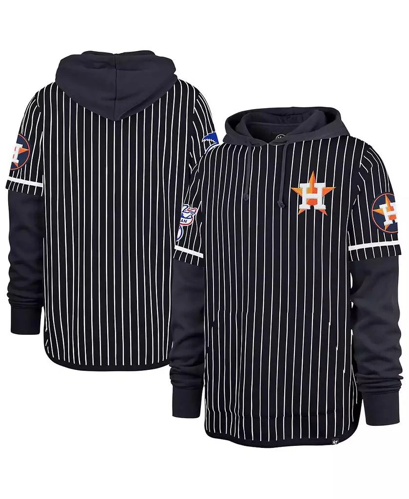 47 Brand Men's Navy Houston Astros Pinstripe Double Header Pullover Hoodie 1