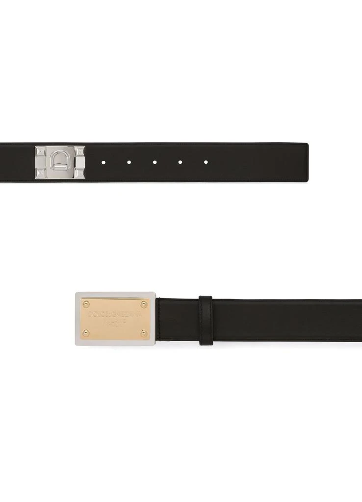 DOLCE & GABBANA Calfskin belt with chain and branded tag 4