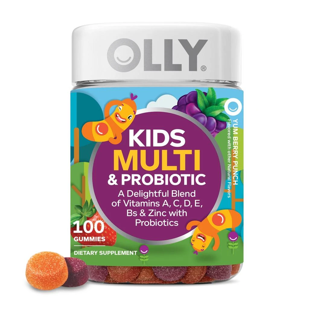 OLLY OLLY Kids Multivitamin 
Probiotic Gummy, Digestive Support, Vitamins A, D, C, E, B, Zinc, Chewable Supplement, Berry Flavor, 50 day supply - 100 Count
