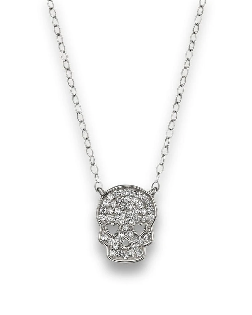 Bloomingdale's Micro Pavé Diamond Skull Pendant Necklace in 14K White Gold, 0.14 ct. t.w. 1
