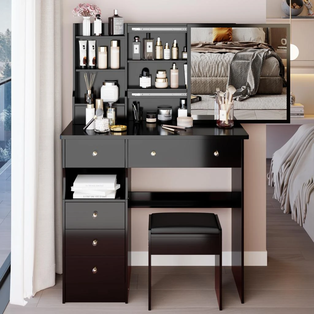 Streamdale Furniture Streamdale 37" Vanity Table with Mirror, Stool
Storage