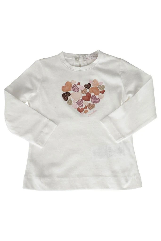 MONNALISA Rhinestone Heart Print Jersey T-shirt 1