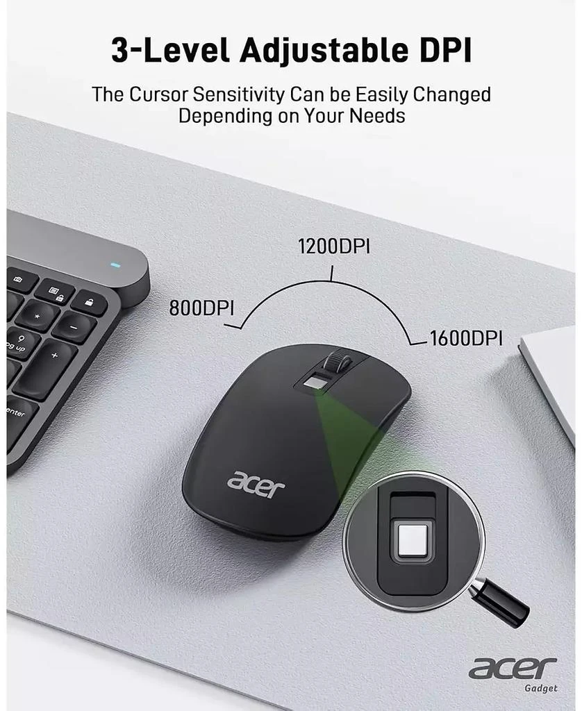 Acer Computer Mouse Wireless, 2.4G Slim USB Wireless Mouse with Adjustable DPI, 4 Buttons, Portable for Laptop, Desktop, PC 2