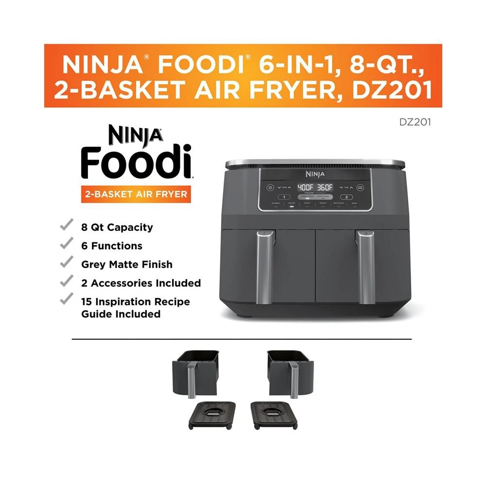 Ninja Foodi® DZ201 6-in-1 8 Qt. 2-Basket Air Fryer with DualZone™ Technology 2