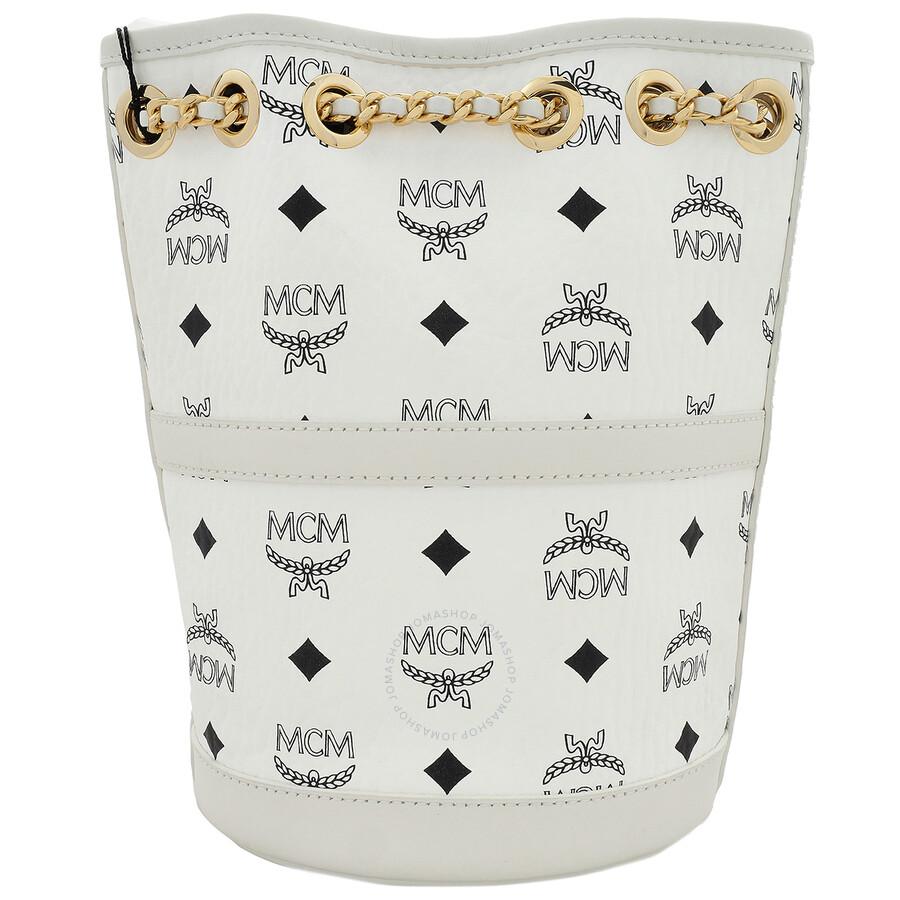 MCM Ladies Baren Chain Backpack In Visetos - White