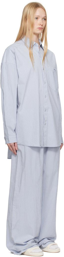 SKIMS Blue & White Cotton Poplin Oversized Sleep Pyjama Set