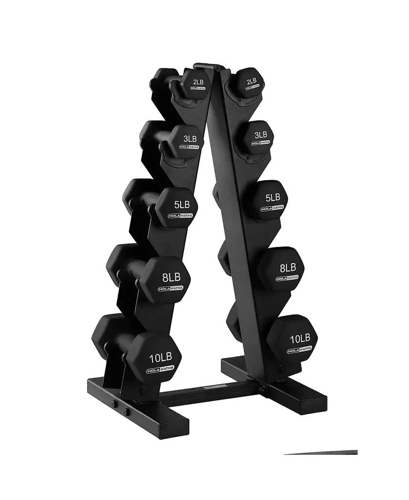 HolaHatha 2, 3, 5, 8 
10 Pound Neoprene Dumbbell Weight Set with Storage Rack