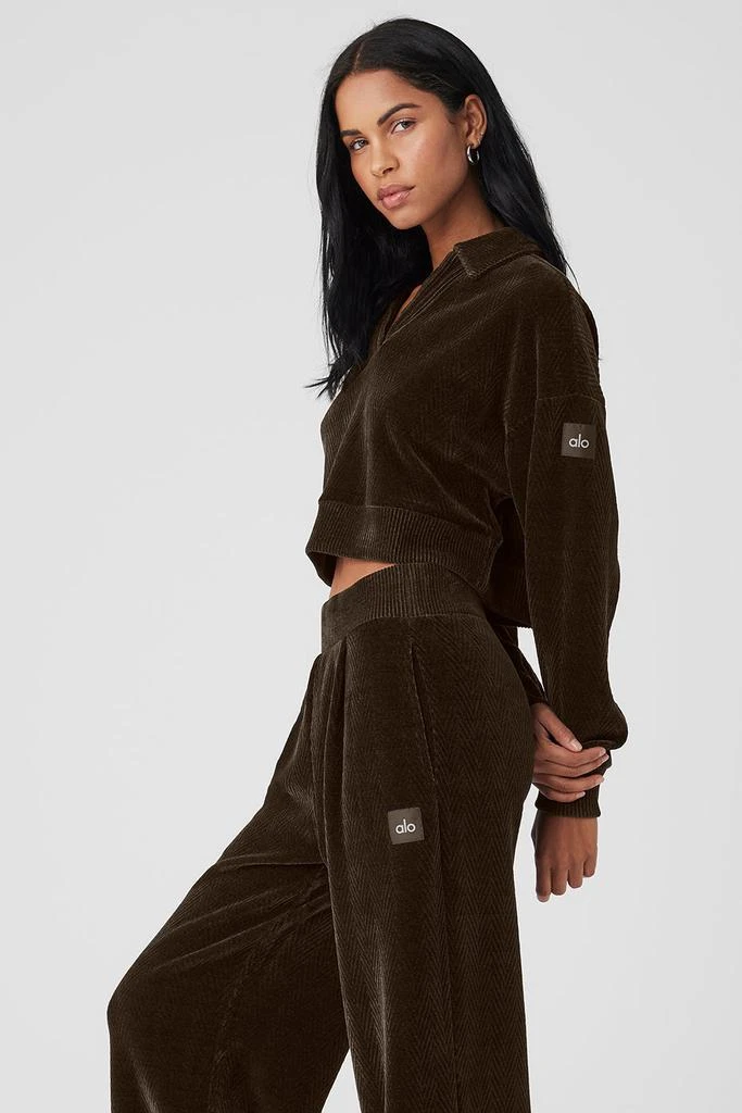 Alo Cropped Cozy Day Henley Pullover - Espresso 5