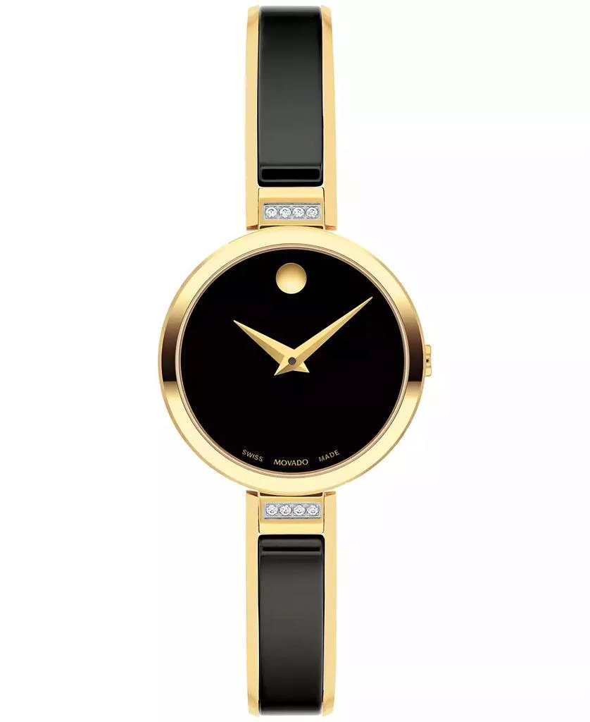 Movado Women's Moda Swiss Quartz Black Ceramic Yellow PVD Bangle Watch 24mm 1