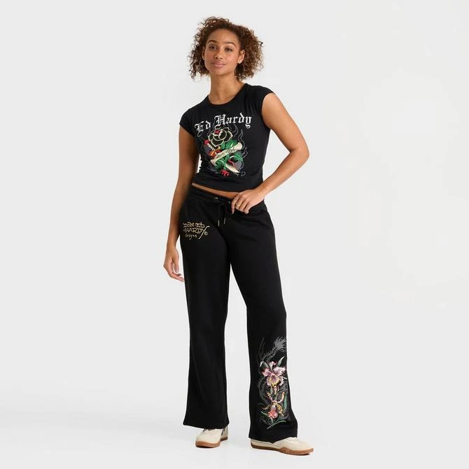 Ed Hardy Women's Ed Hardy Black Rose Rhinestone Capped-Sleeve Baby T-Shirt 2