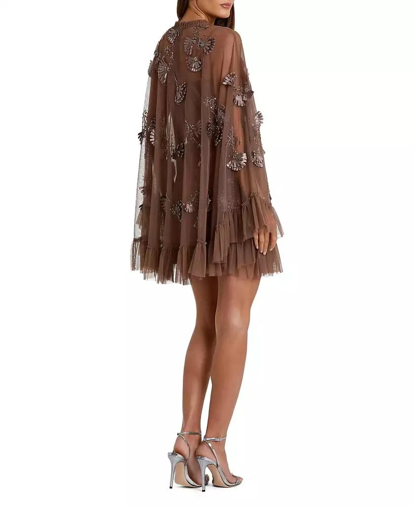 Mac Duggal - Brown Embellished Long Sleeve Trapeze Dress with Ruffle Hem - US 14 Mac Duggal - Brown Embellished Long Sleeve Trapeze Dress with Ruffle Hem - US 14