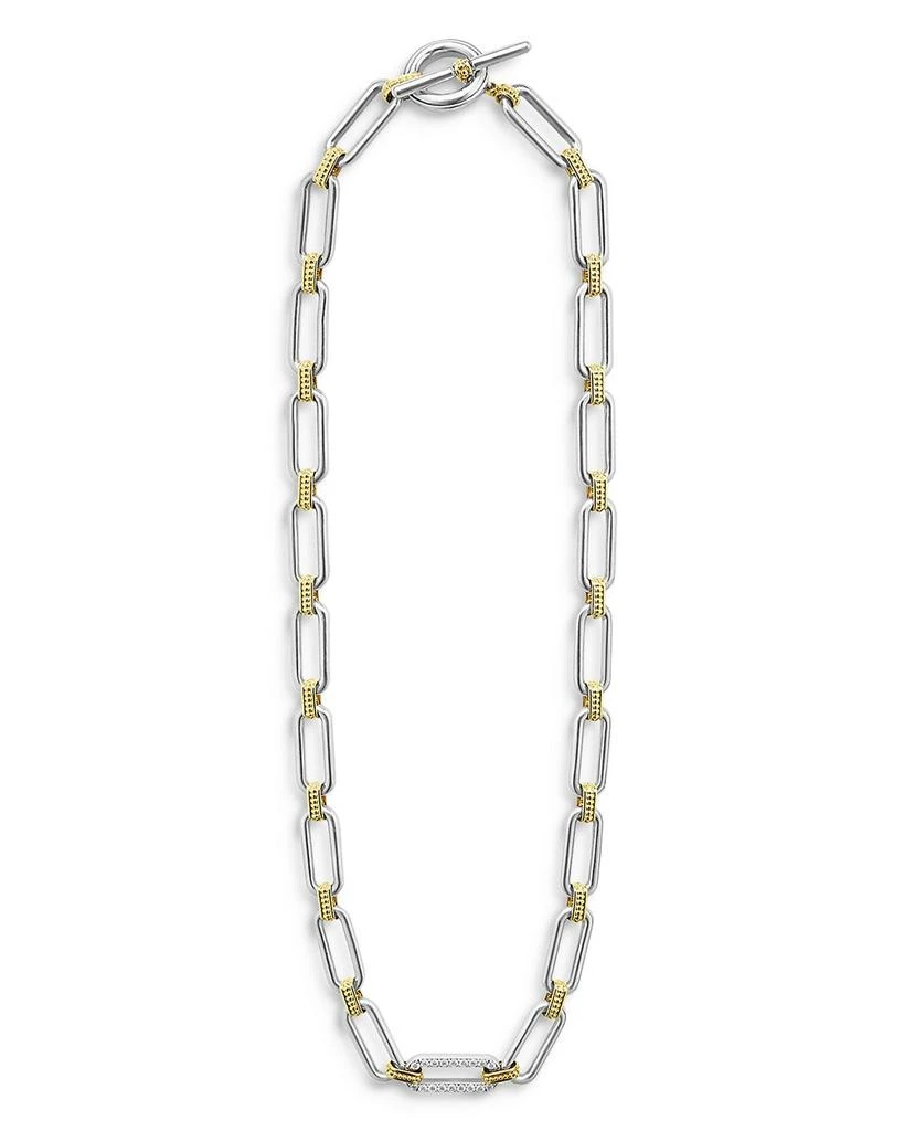 LAGOS 18K Yellow Gold & Sterling Silver Signature Caviar Diamond Station Link Collar Necklace, 18" 3