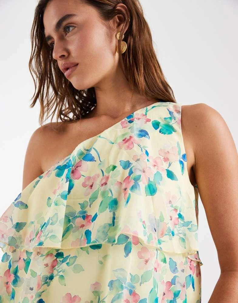vero moda one shoulder dress VERO MODA Vero Moda Felicia one shoulder tiered maxi dress with corsage  detail in yellow based floral print - Dresses & Skirts - Free Shipping
