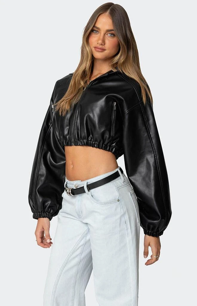 Edikted Hooded Faux Leather Cropped Jacket 3
