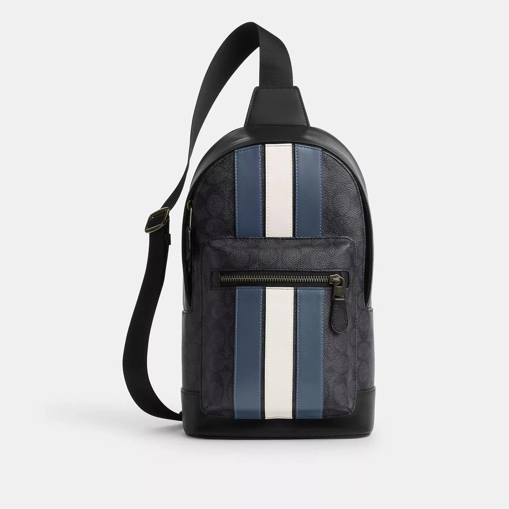 Coach West Pack In Signature Canvas With Varsity Stripe 1