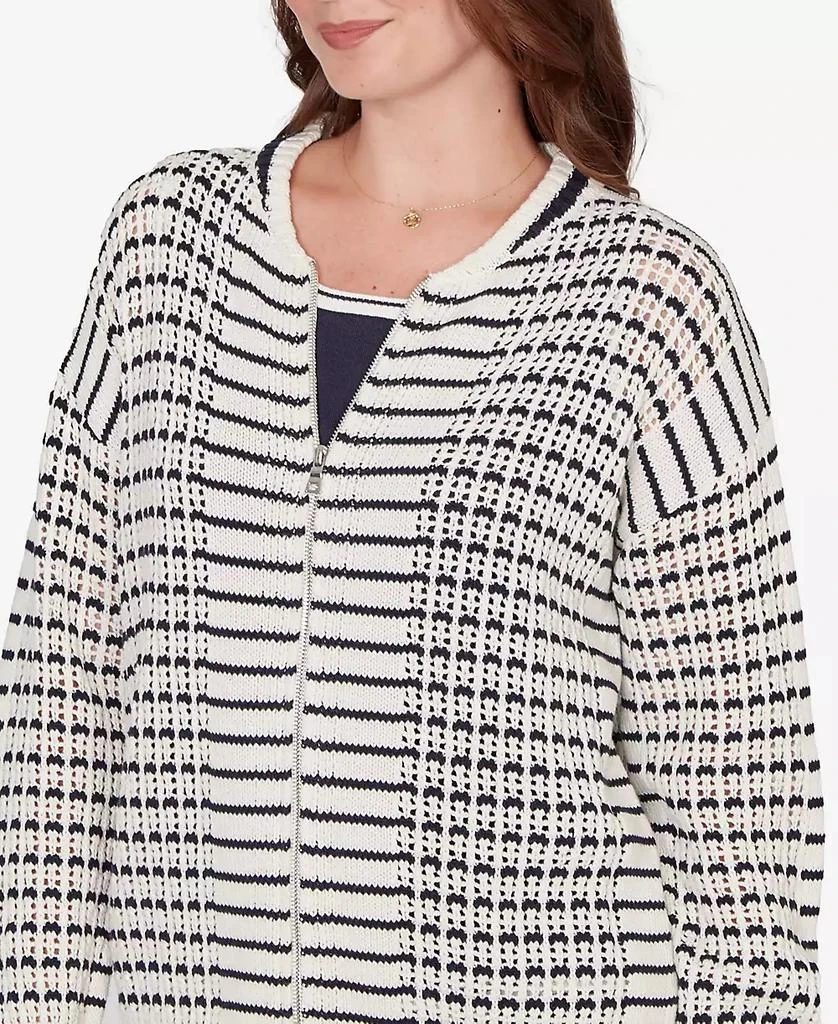 Ruby Rd. Petite Mesh Stitch Zip Sweater Jacket 4