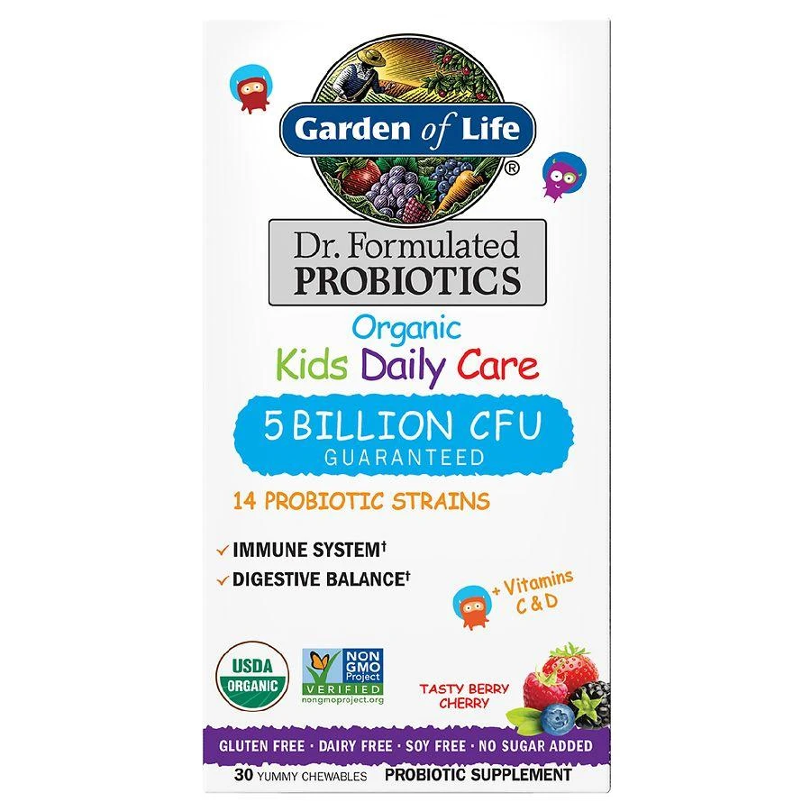 Garden of Life Dr. Formulated Organic Kids Daily Care Probiotic Supplement Chewables Tasty Berry Cherry 1