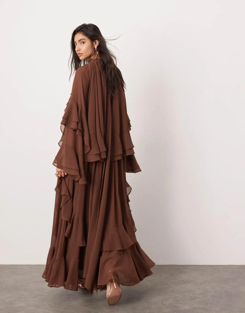 ASOS ASOS EDITION chiffon high neck ultimate ruffle maxi dress in chocolate 3